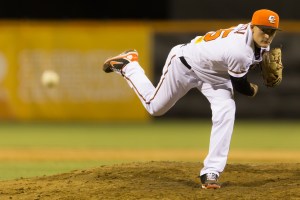 Chris Motta pitching against New Zealand Diamondblacks (Ben Southall/SMP Images)