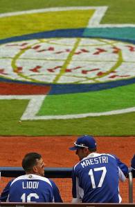 Alex Liddi and Alessandro Maestri in the dugout