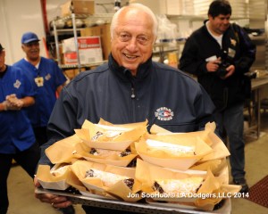 Tommy brings out the cannoli at Dodger Stadium. (Photo courtesy of Jon Soo Hoo)